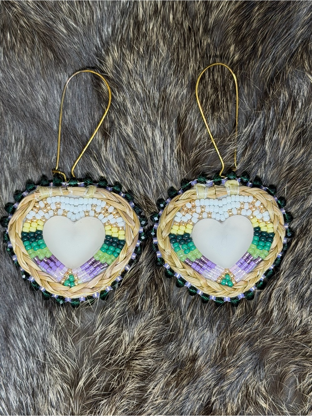 Wild Sage Beadwork - Handmade Beaded Heart Dangle Earrings - Multicolor